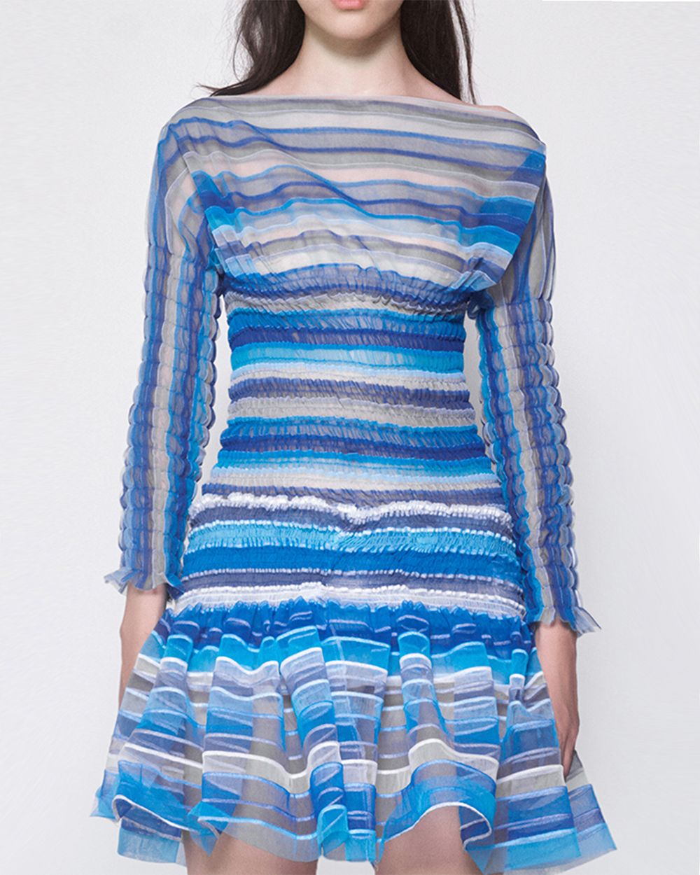 Blue Shirred Print Top