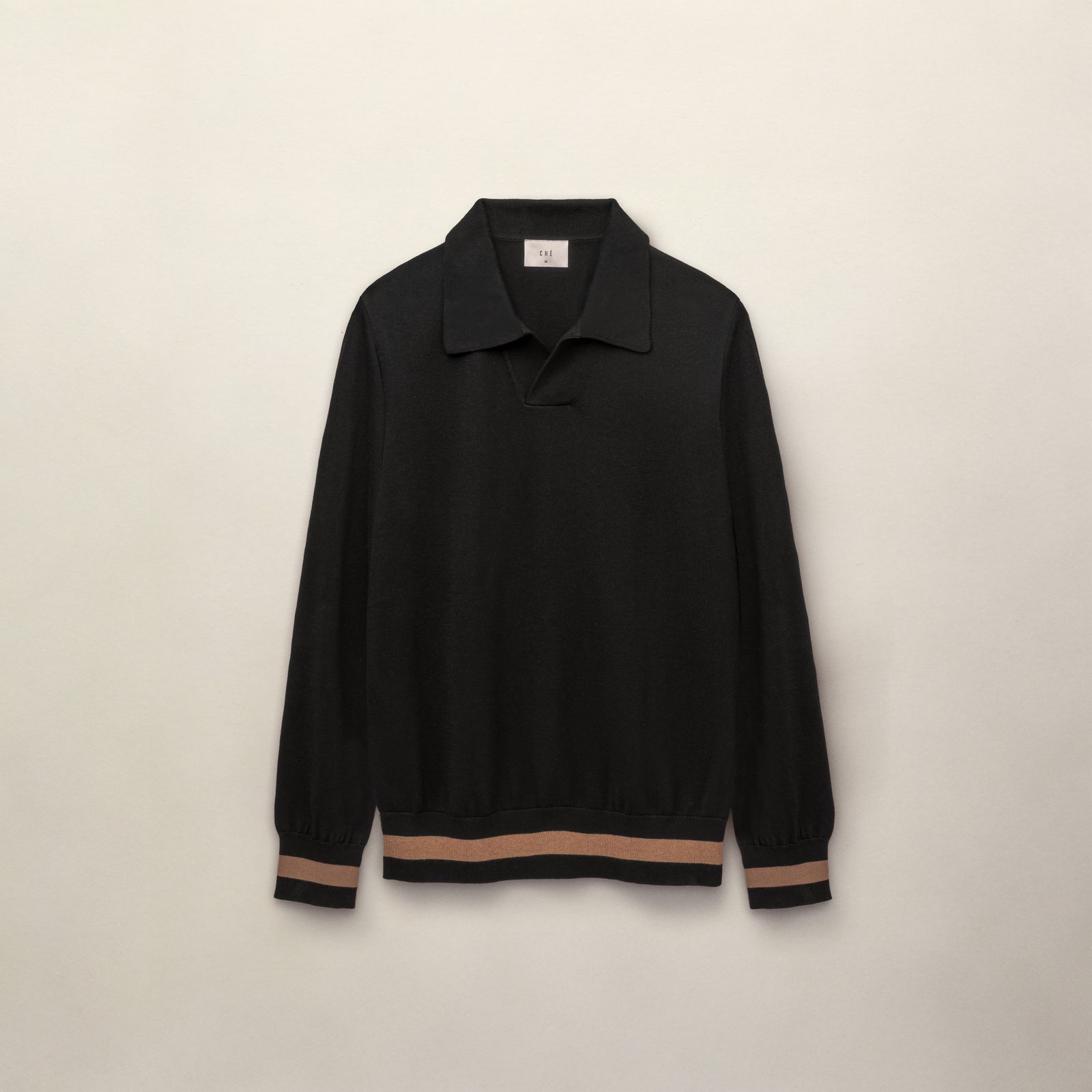 Long Sleeved Silk Blend Trogon Polo - Black