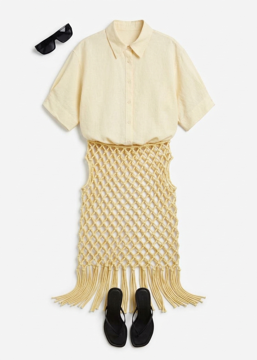 Tropea Macrame Skirt - Pale Yellow