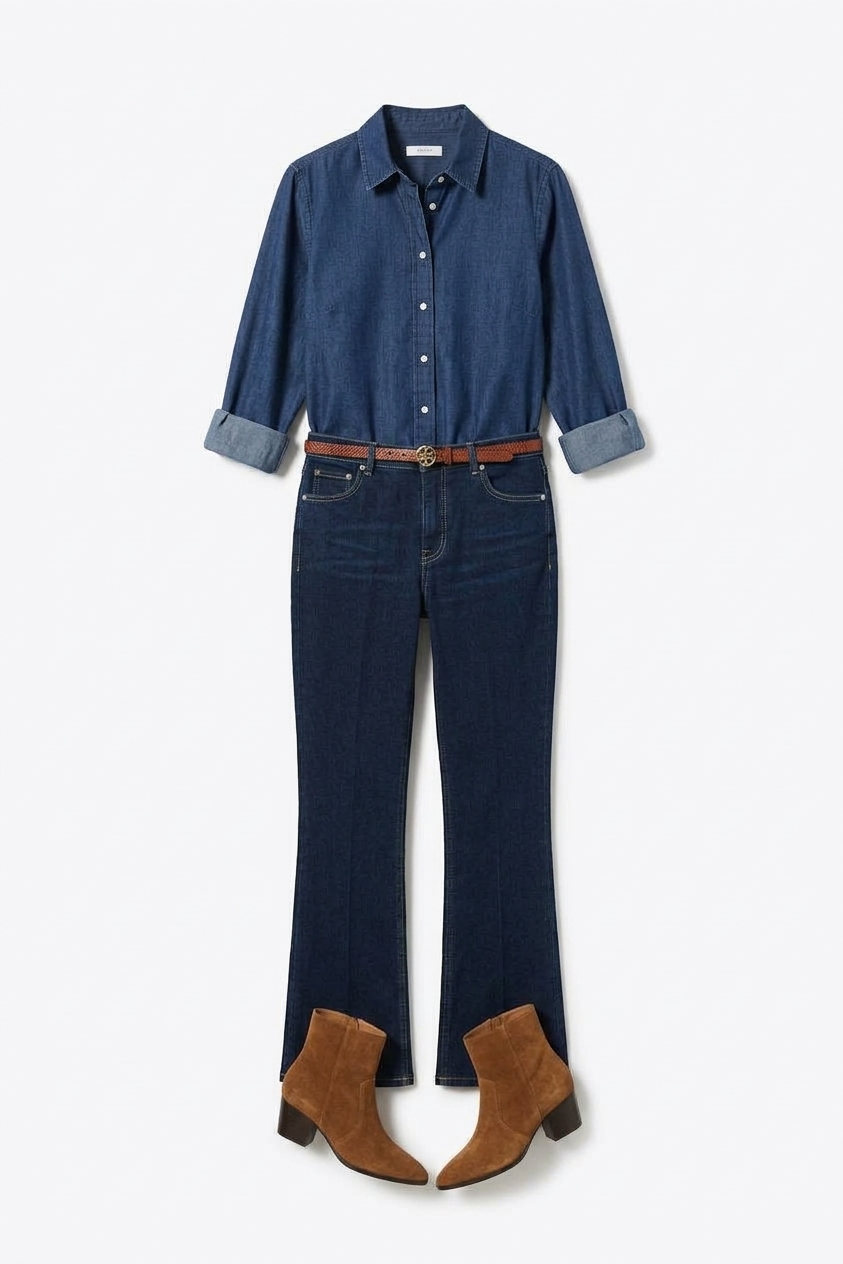 Slim Flared Stretch Jeans - Dark Blue Worn In