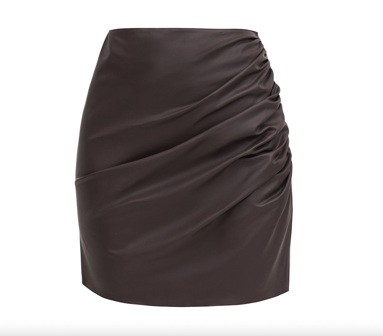 Organic Cotton Vegan Leather Skirt With Drapery | Brown