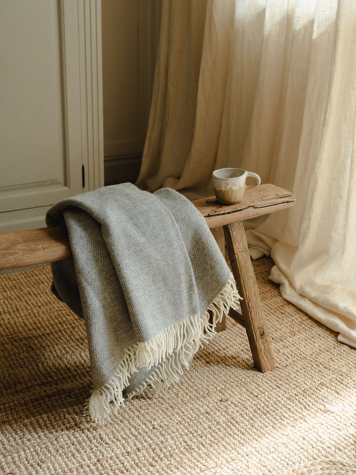 The Selsey Herringbone Throw - Grey Cloud