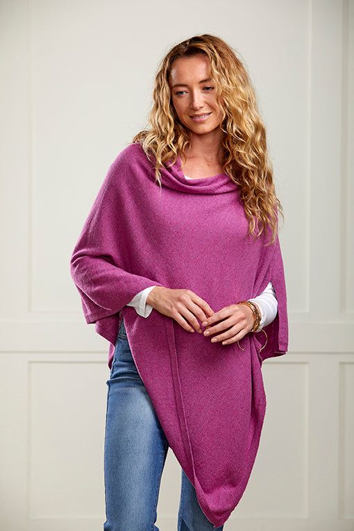Magenta Cashmere and Wool Poncho