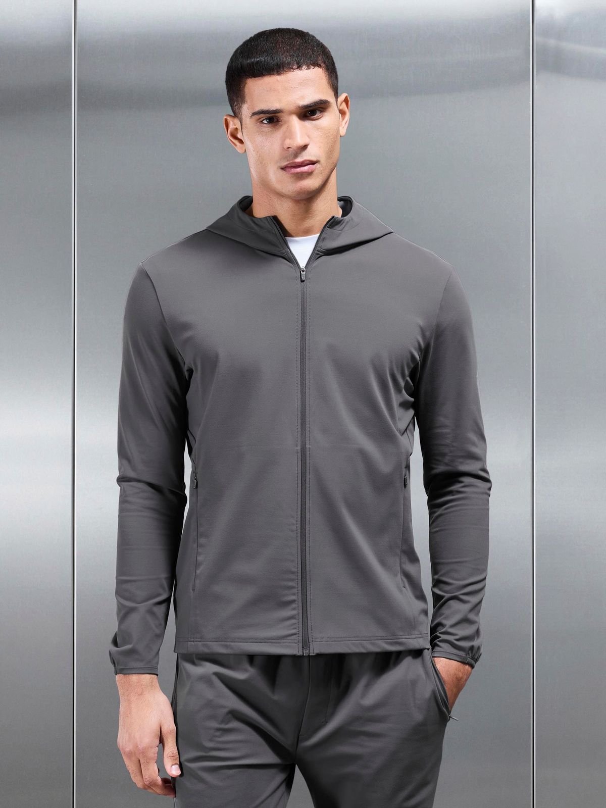 Active Jersey Zip Hoodie in Grey