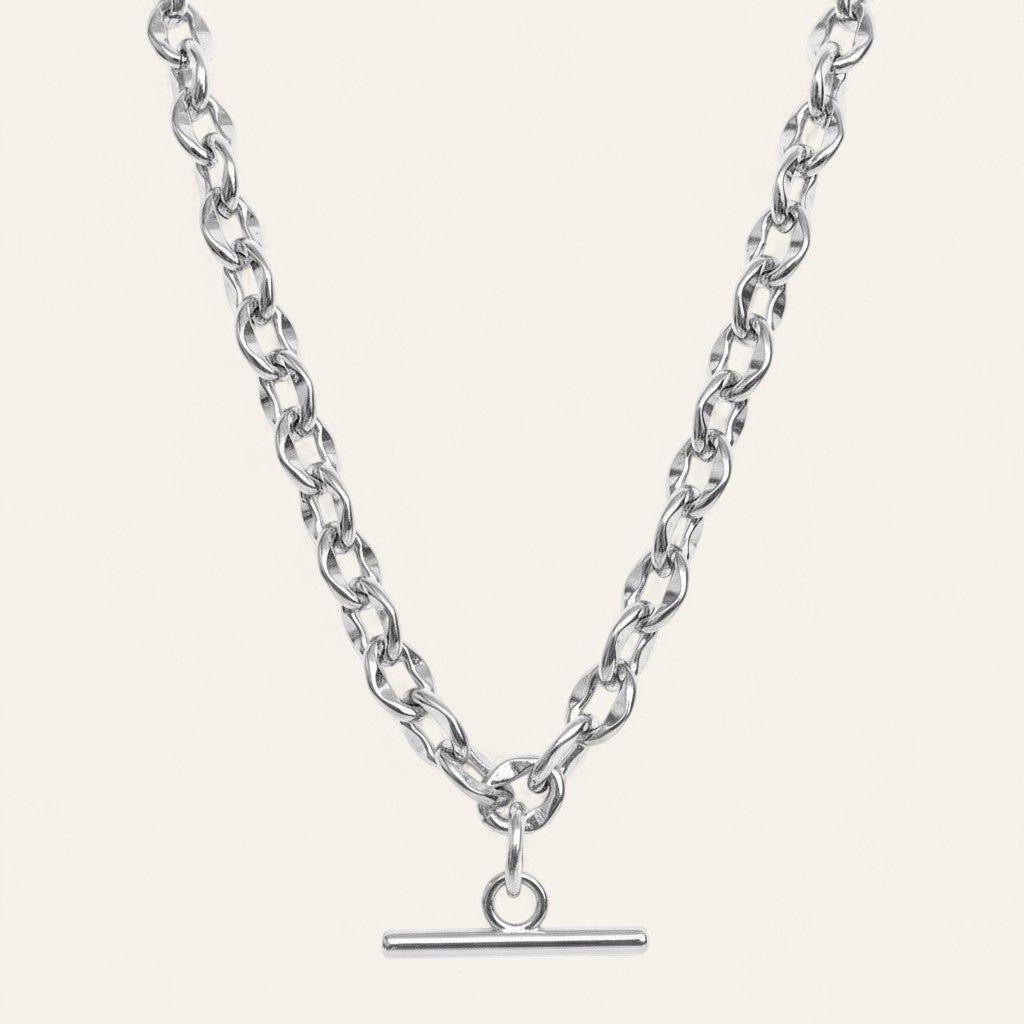 Padlock Chain Necklace | T-Bar with Silver hardware