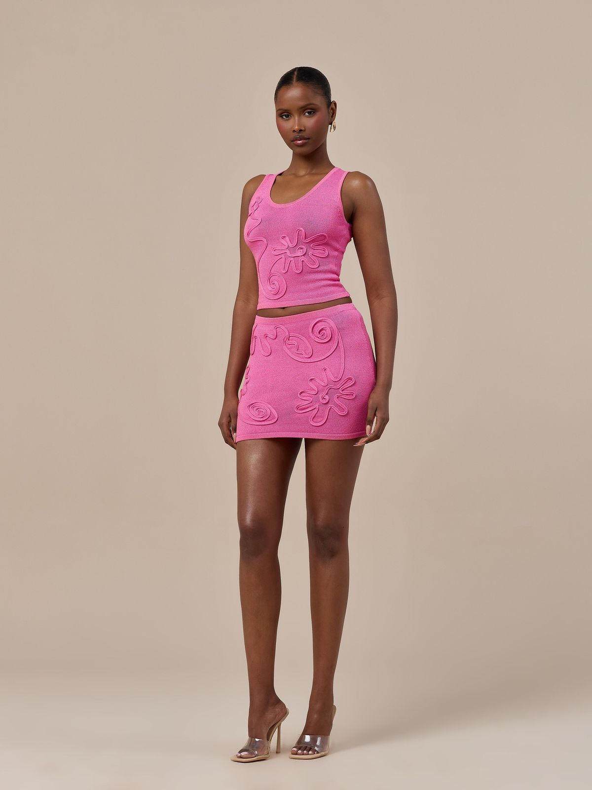 ELIZA KNITTED MINI SKIRT WITH SWIRL DETAIL | PINK