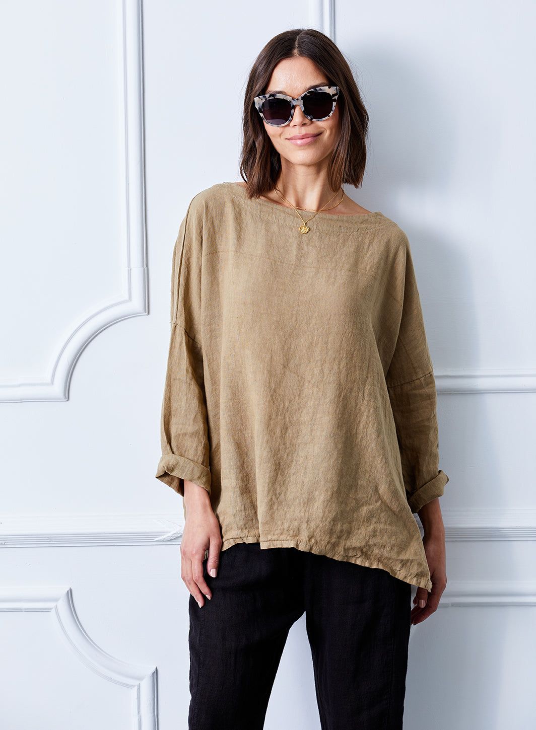 Mateo Slash Neck Linen Top