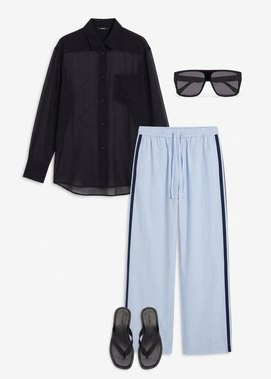 Verlin Sheer Chiffon Tie Cuff Shirt - Black