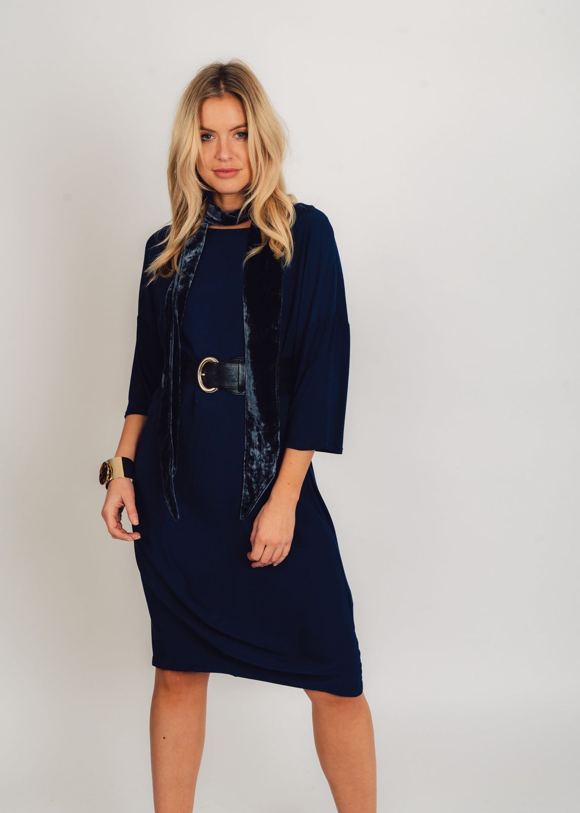 Alba Viscose Front Jersey Back Midi Dress