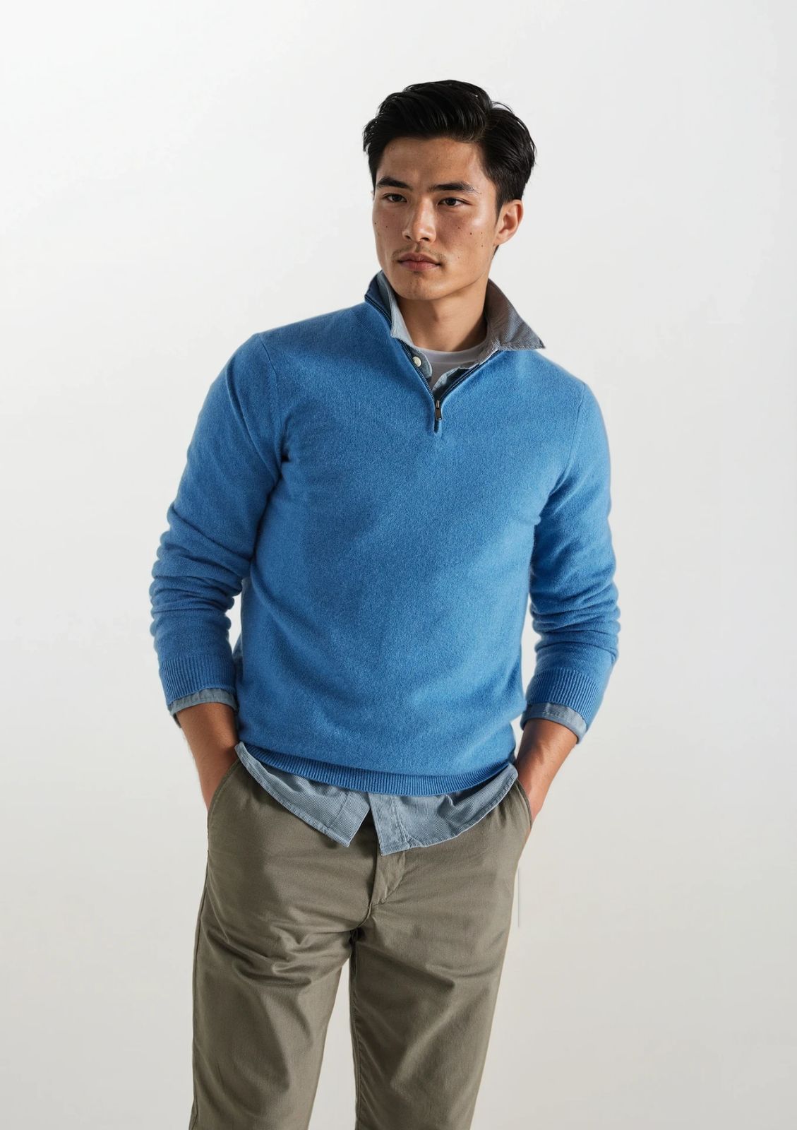 Mens Cashmere Half Zip Sweater in Marina Blue