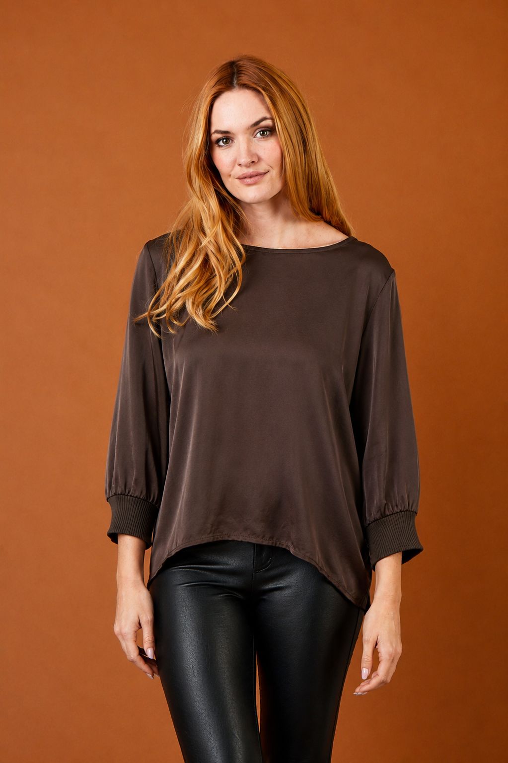 Gisele Satin Top With Rib Cuffs