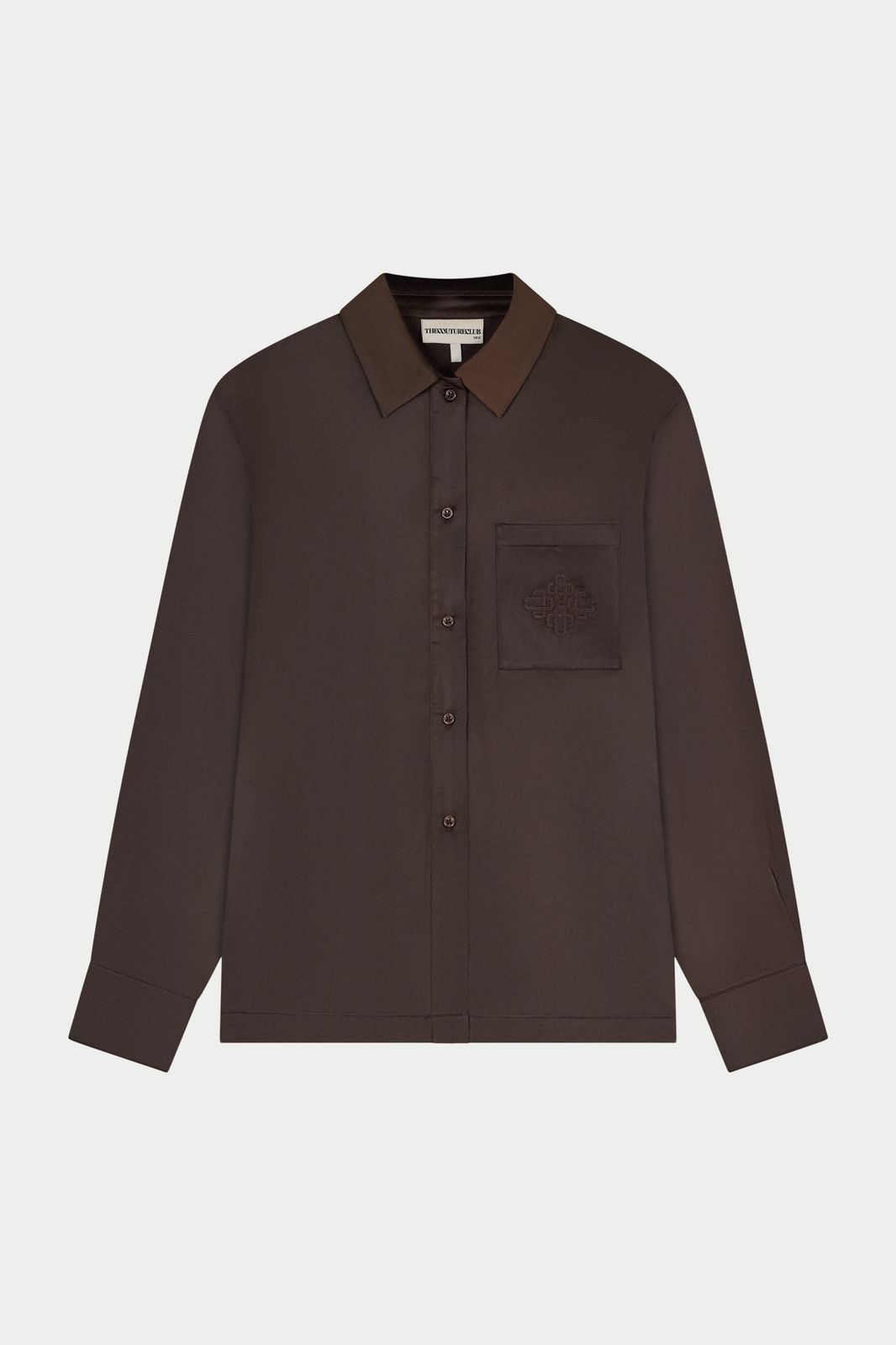 TIE BACK SATIN SHIRT - CHOCOLATE