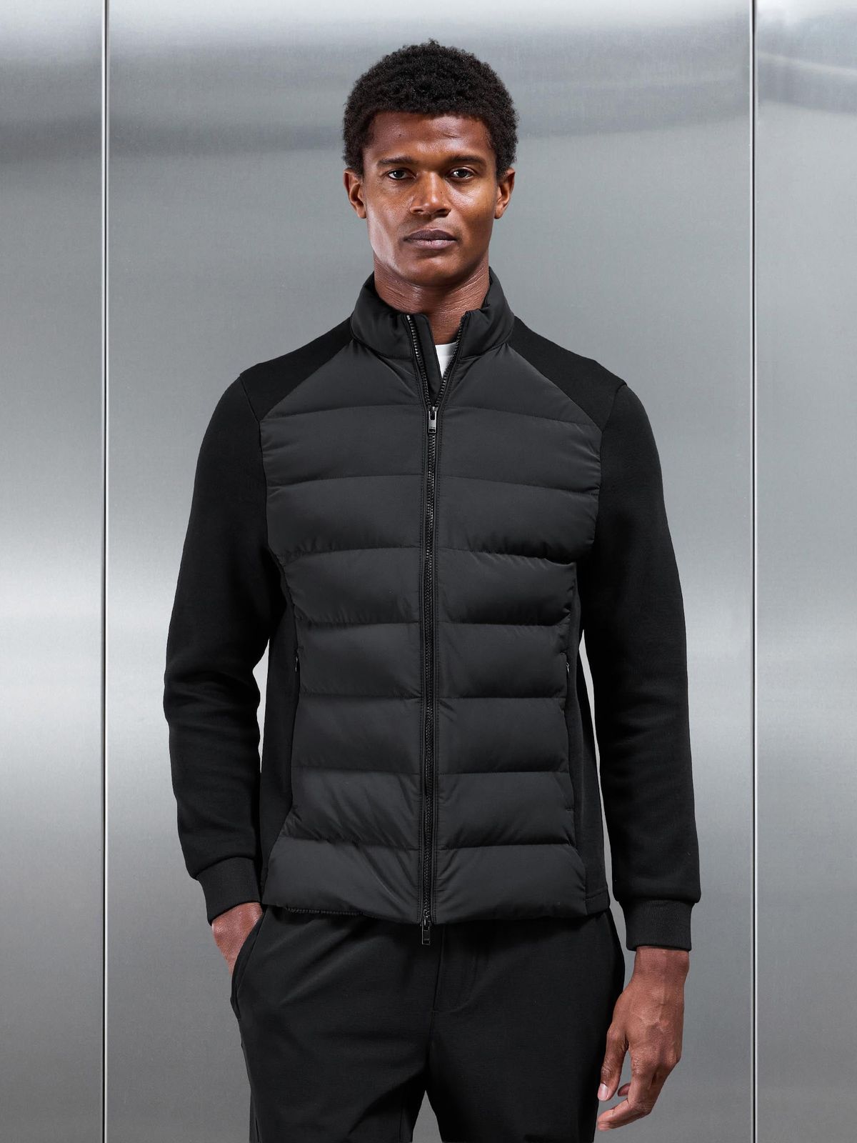 Hybrid Technical Puffer Jacket in Black