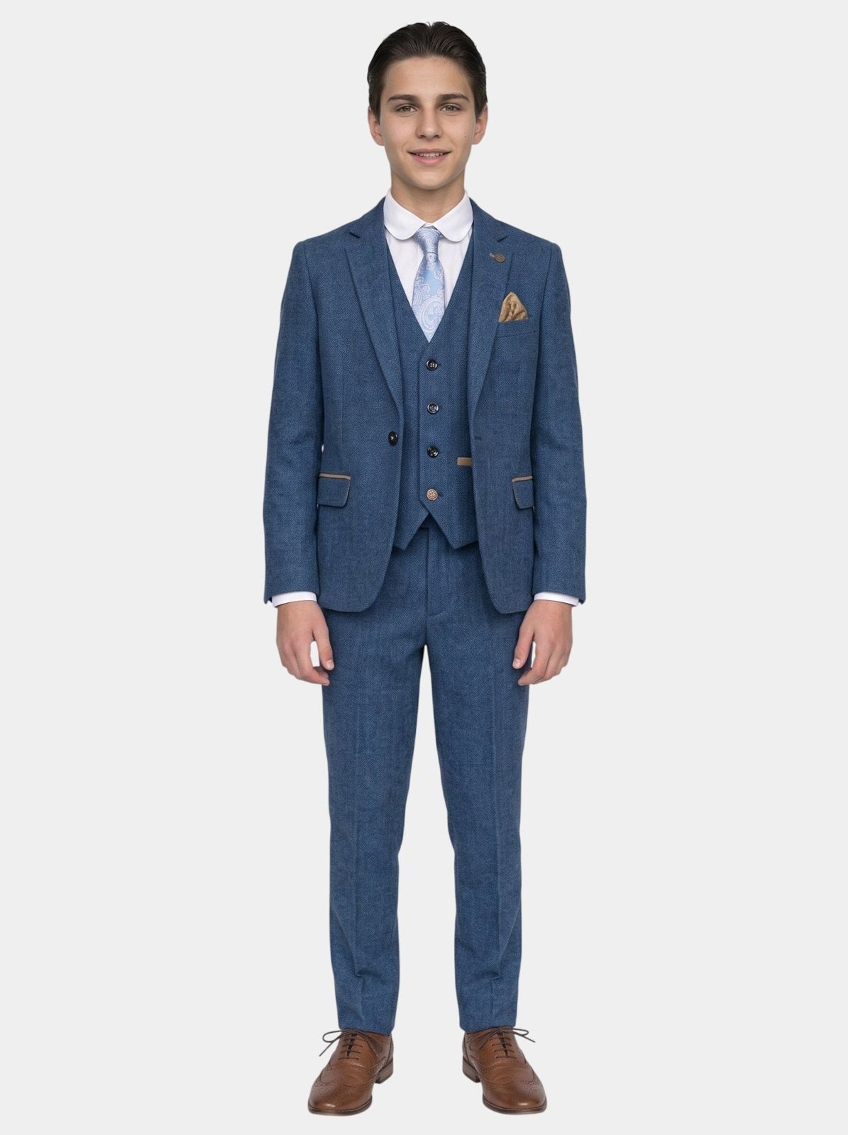 DION - Blue Tweed Check Three Piece Suit