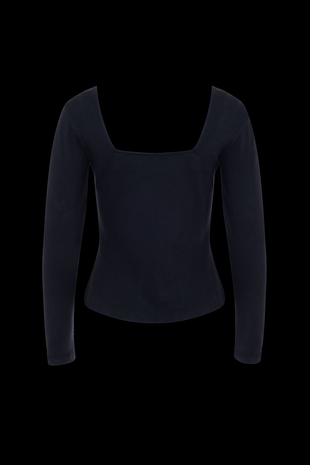 The Kōr Ribbed Knit Organic Cotton Long Sleeve Top in Black
