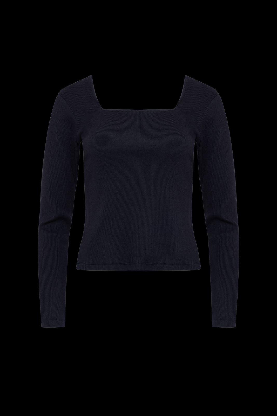 The Kōr Ribbed Knit Organic Cotton Long Sleeve Top in Black