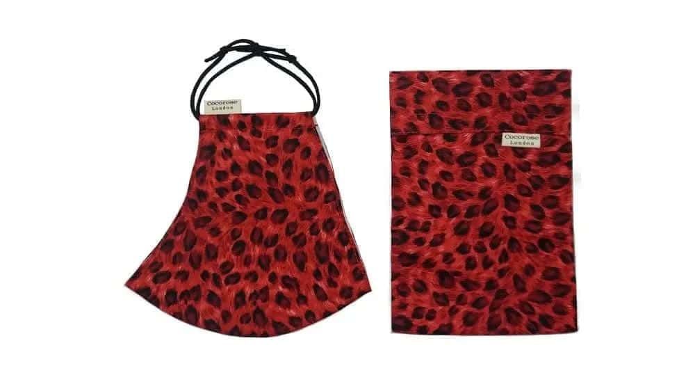 Cotton Face Mask with Filter Pocket and Pouch - Leopard Print Red