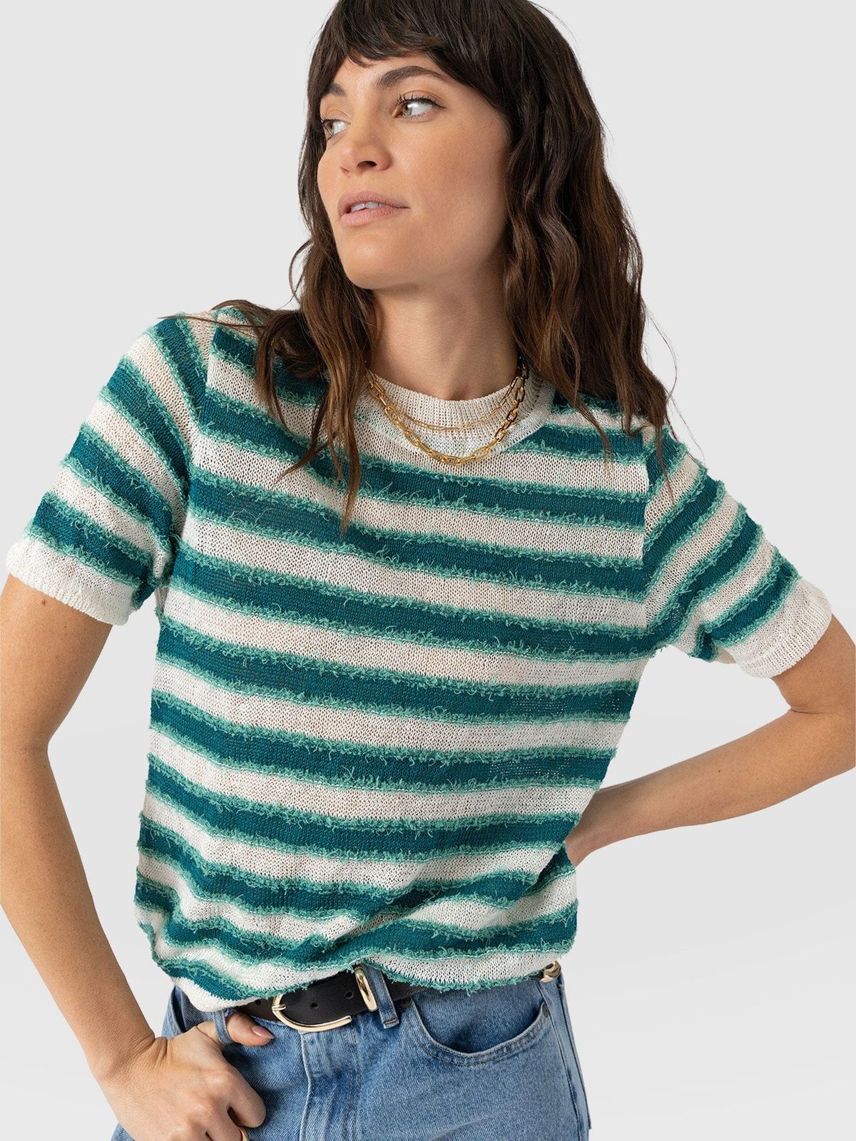 Fearne Knit Tee - Mint Stripe