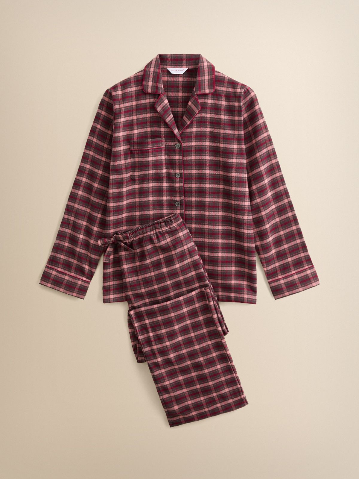 Kelburn Brushed Cotton Pyjamas Charcoal & Pink Check