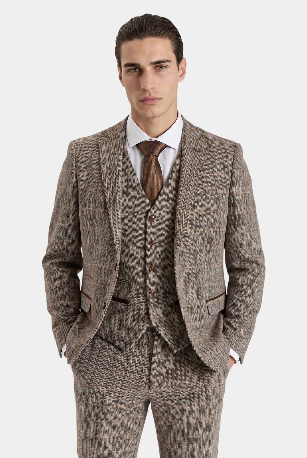 Harris Brown Herringbone Tweed Check Three Piece Suit