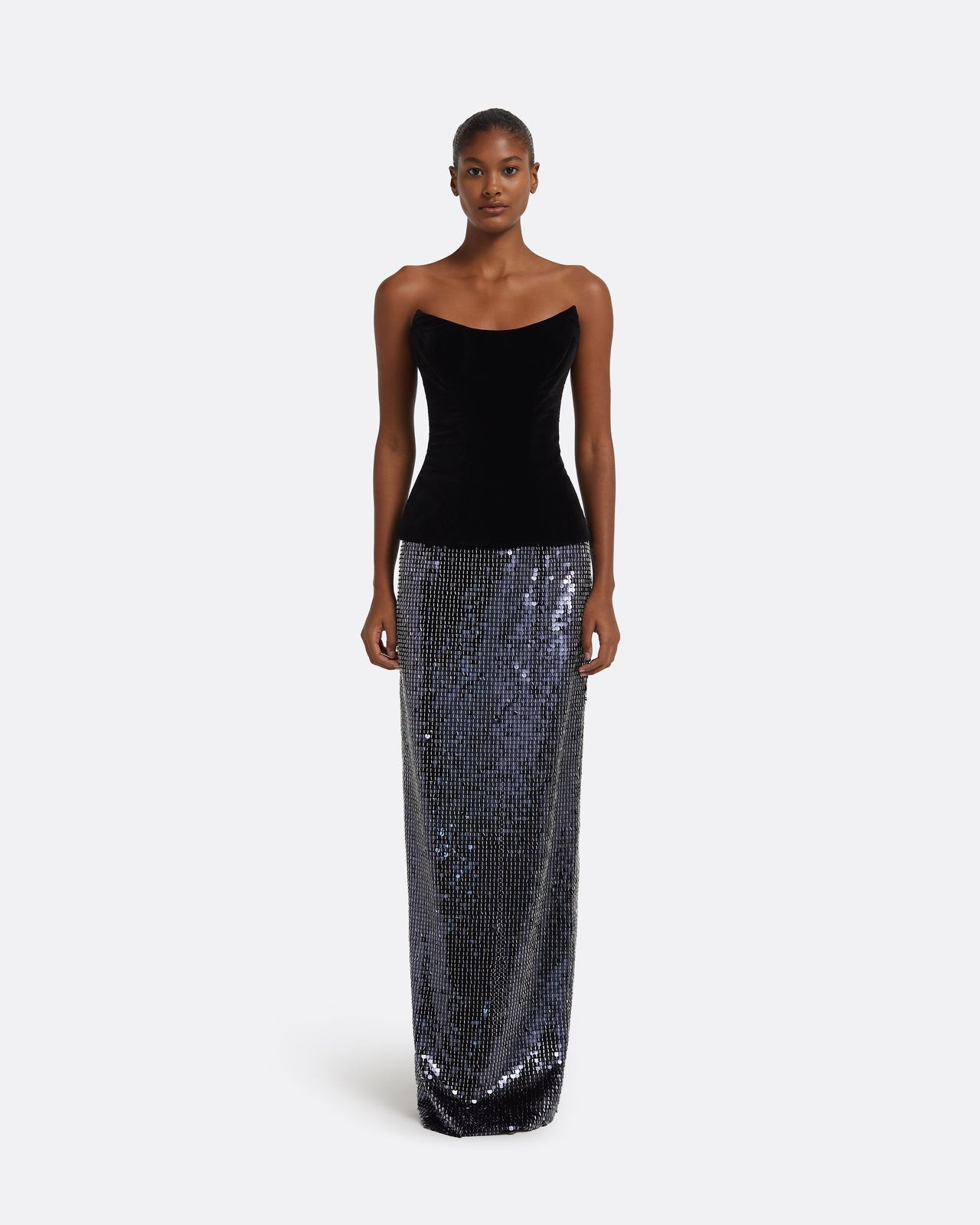Vick Long Skirt in Navy & Silver