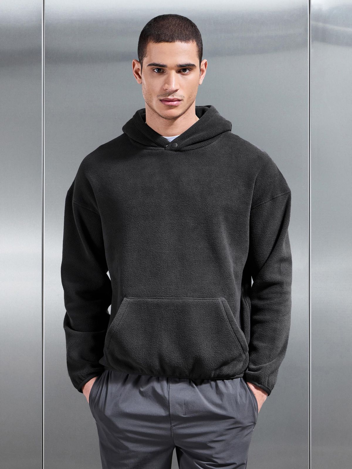 Fleece Relaxed Fit Hoodie in Grey