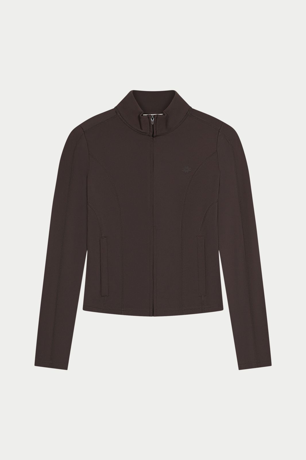 SCULPTING STRETCH ZIP UP JACKET - CHOCOLATE