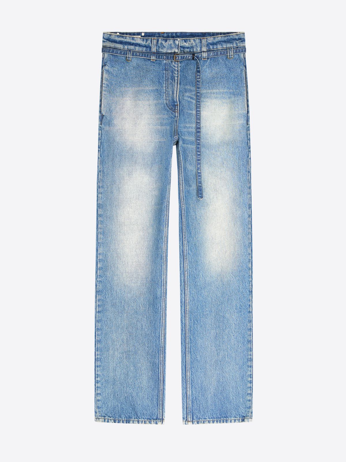Belted straight-leg denim pants