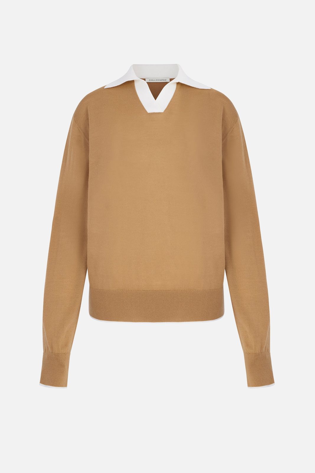 James Knit with Ivory Collar in Camel Lightweight Wool