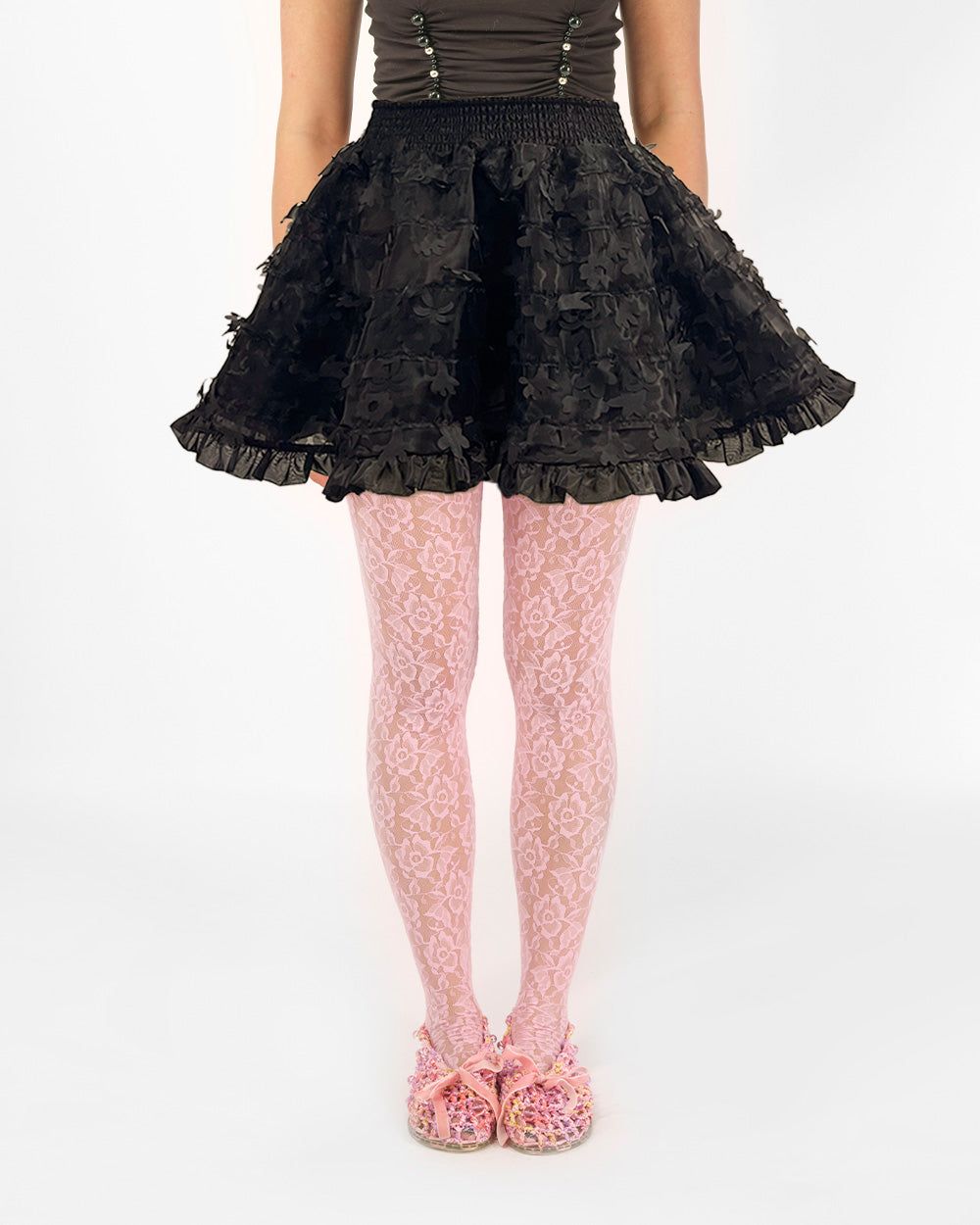 LASER-CUT RUFFLE MINI SKIRT