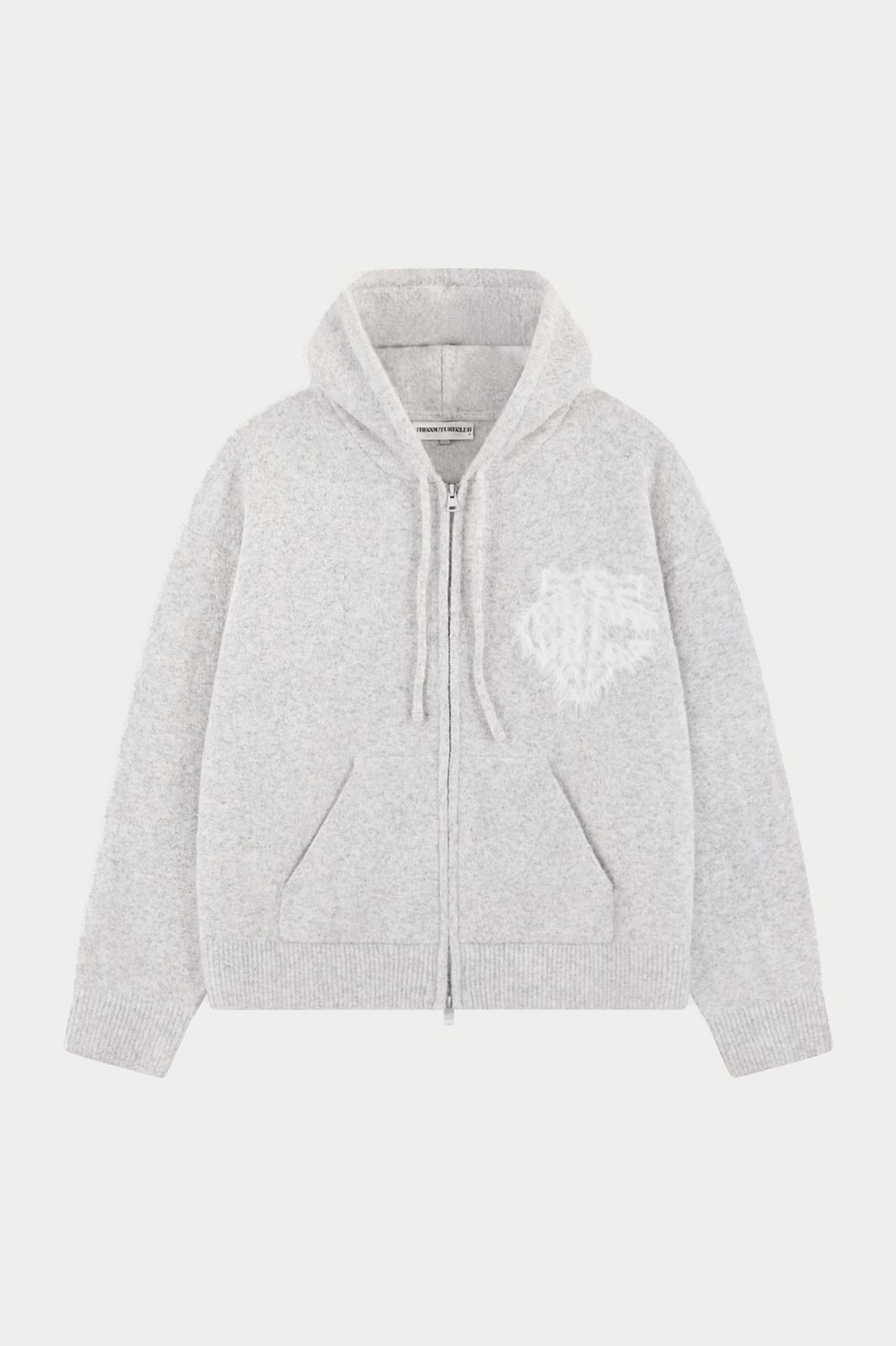 MONOGRAM FLUFFY KNIT ZIP THROUGH HOODIE - GREY MARL