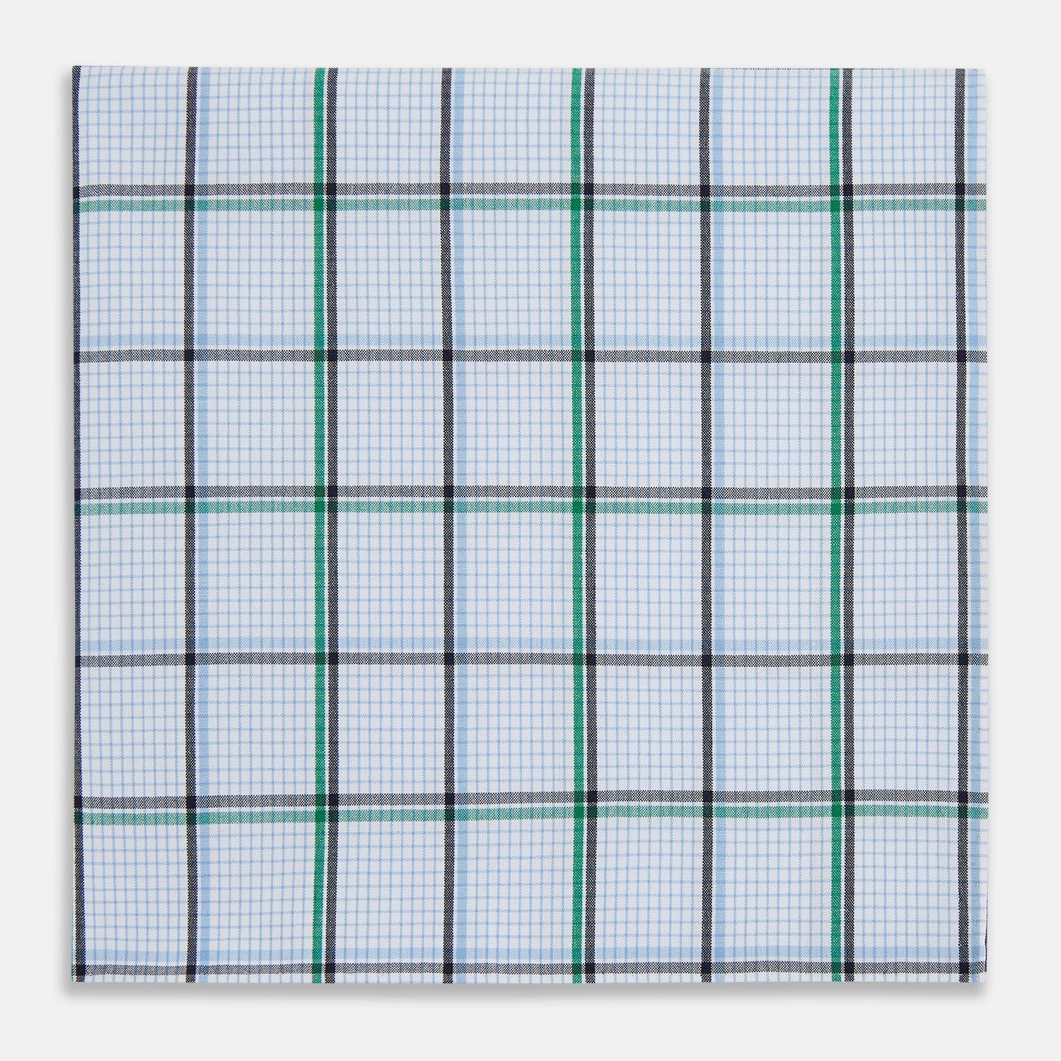 Hand Rolled Blue and Green Tattersall Check Handkerchief