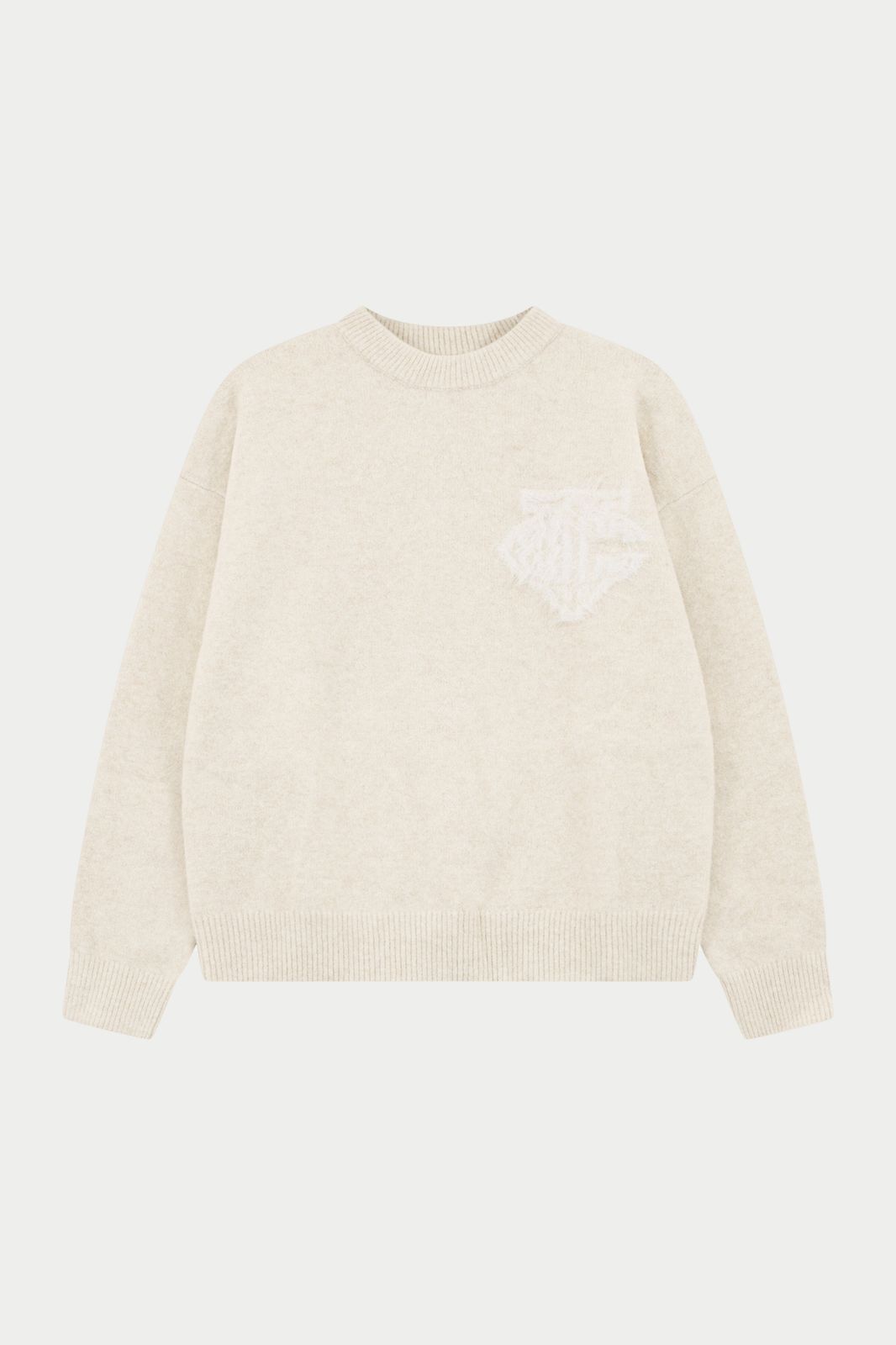 MONOGRAM FLUFFY KNIT CREW - BEIGE