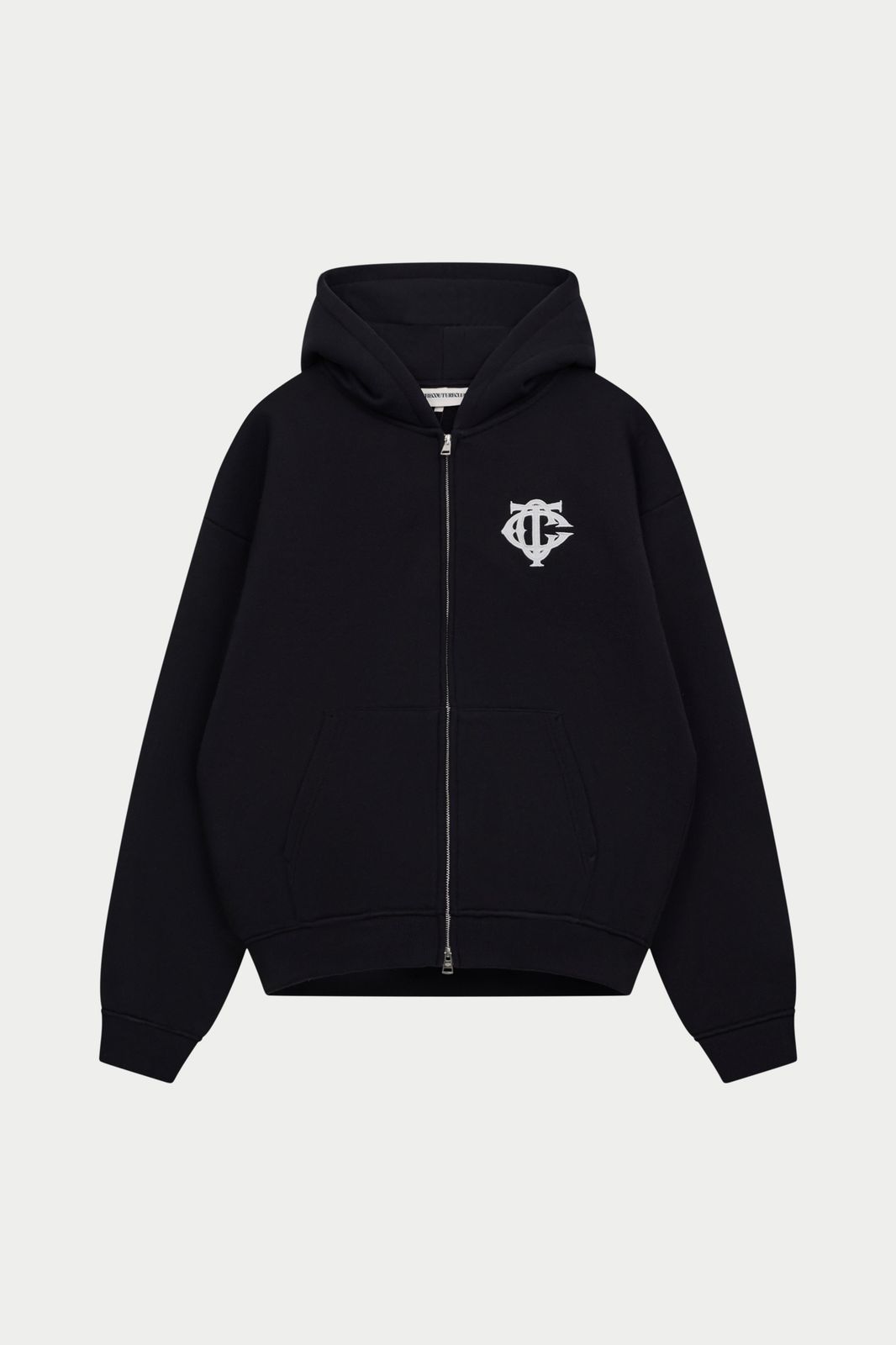 HEAVYWEIGHT MONOGRAM APPLIQUE EMBLEM ZIP THROUGH - BLACK