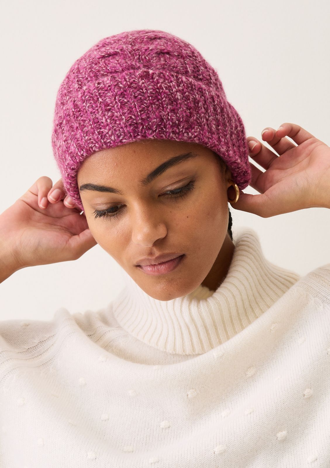 Silk & Cashmere Cable Beanie in Carlita Pink