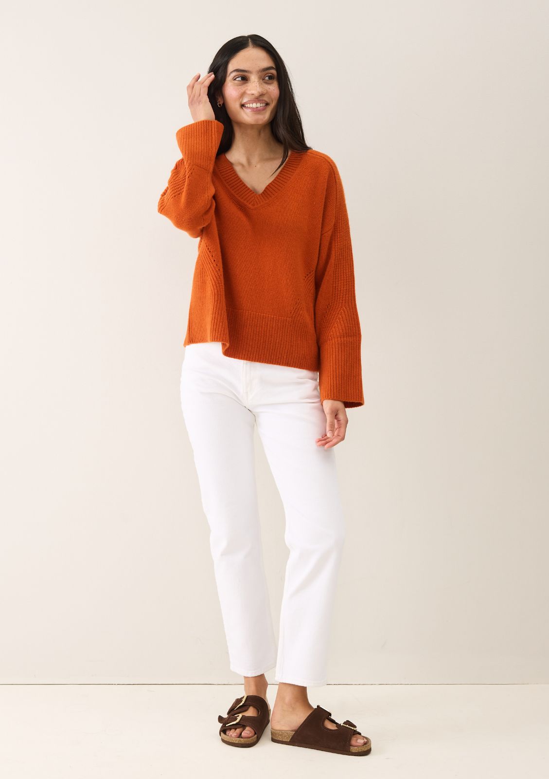 V-Neck Lofty Sweatshirt in Marmalade Orange