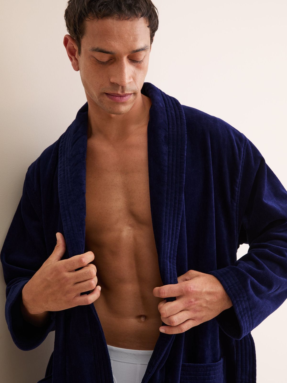 Triton Cotton Velour Bathrobe Navy Blue