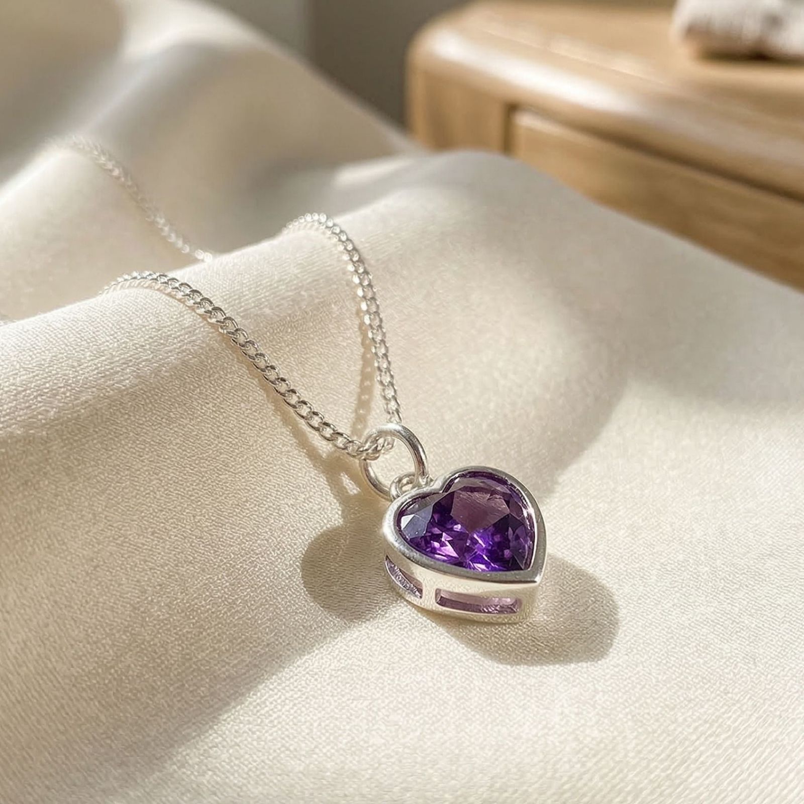 Mini Heart Necklace | Amethyst February Birthstone | Silver