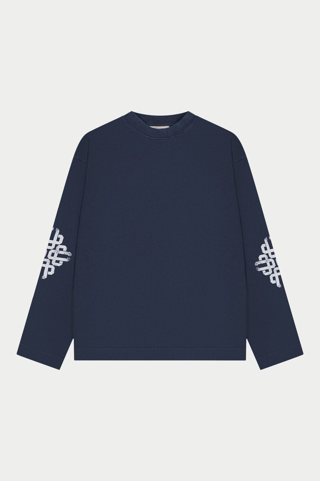 WASHED EMBLEM PRINT LONG SLEEVE T-SHIRT - NAVY