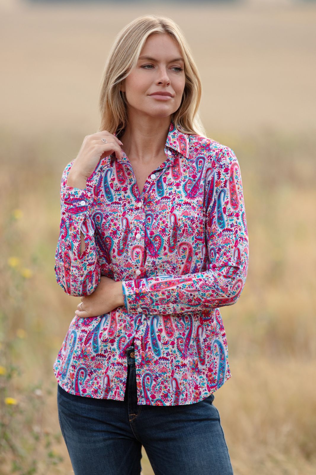 Mayfair Shirt In Pink & Blue Fiesta