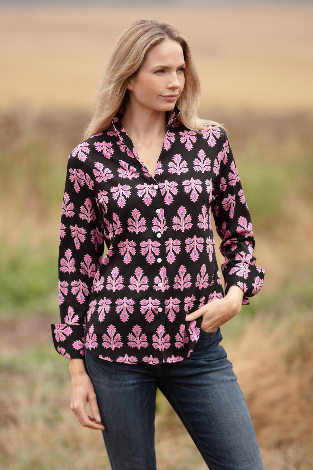 Chelsea Shirt In Black & Pink Thistle