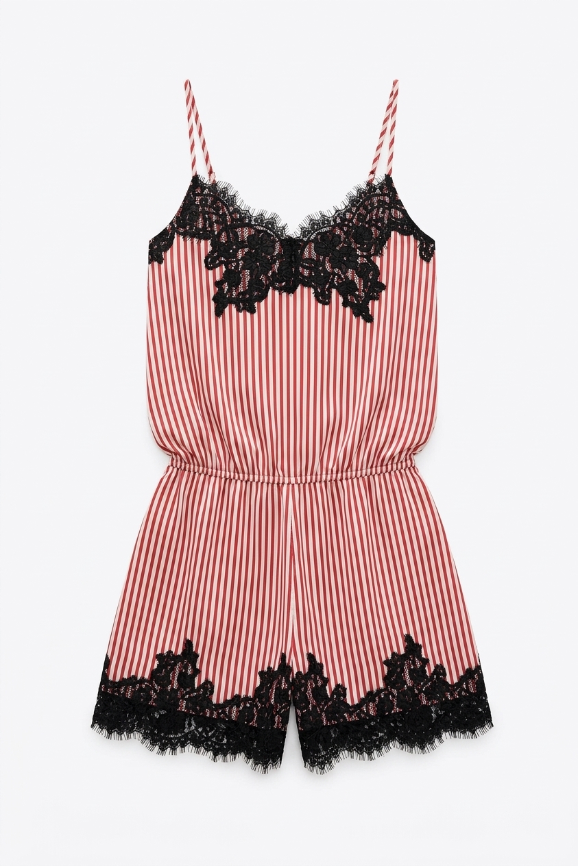 Palma Pink Satin Lace Playsuit