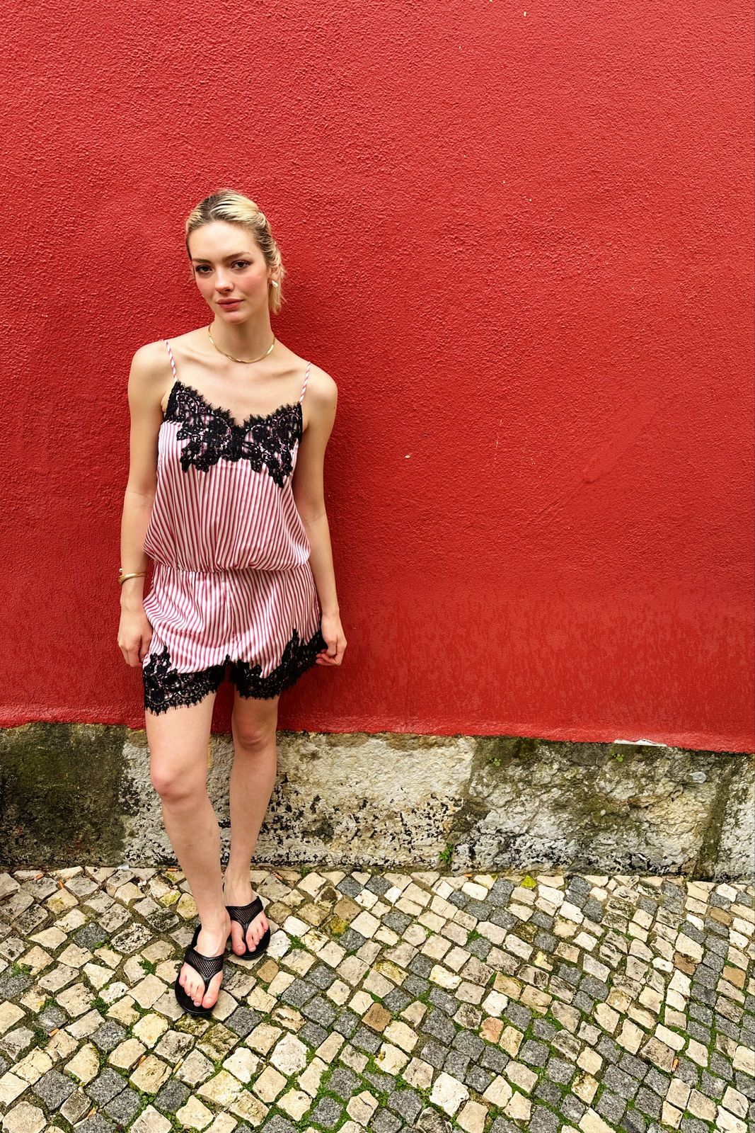 Palma Pink Satin Lace Playsuit