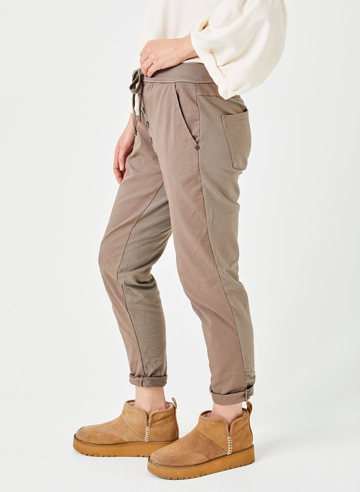 Becca Diagonal Button Joggers