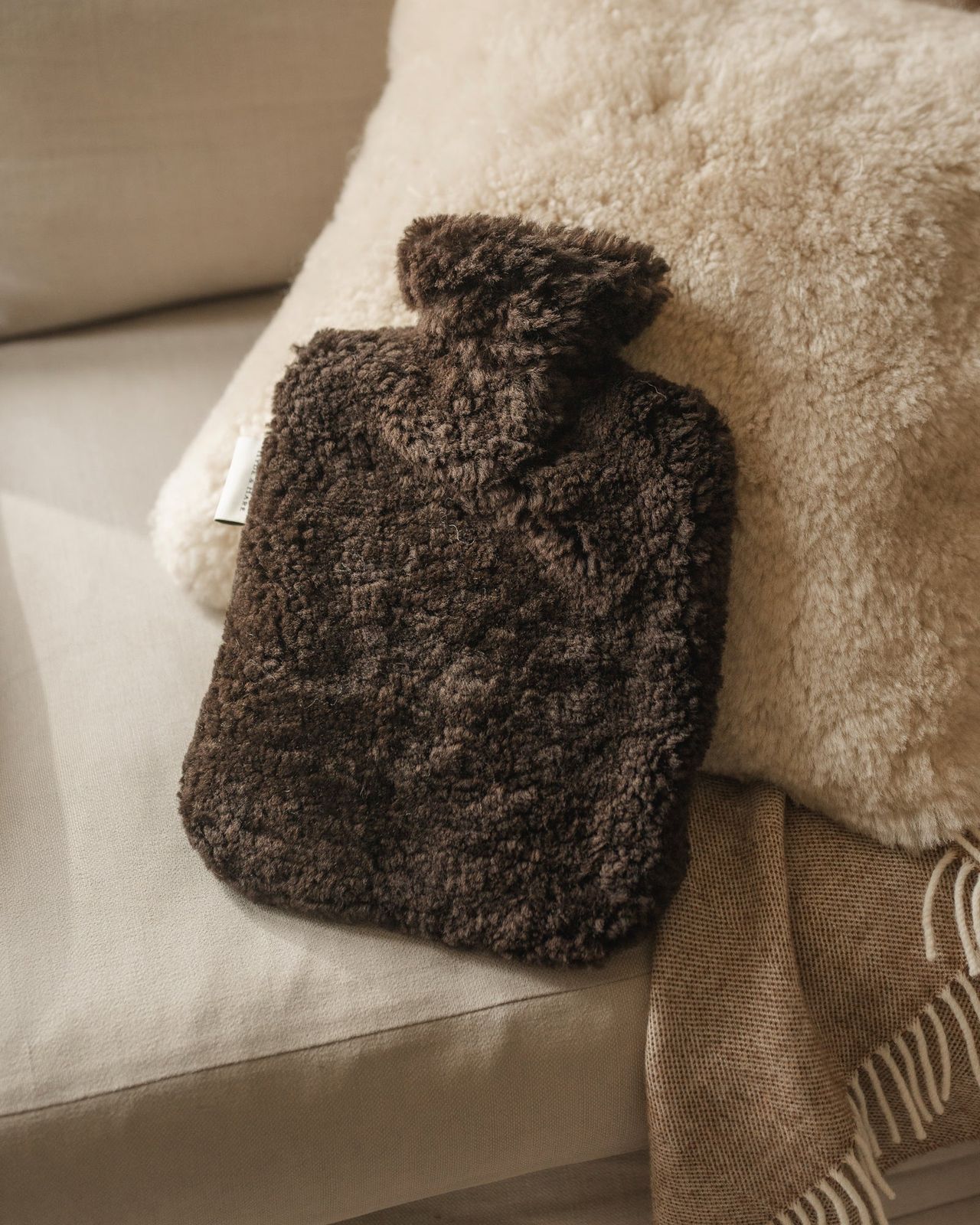 Shearling Hot Water Bottle - Espresso