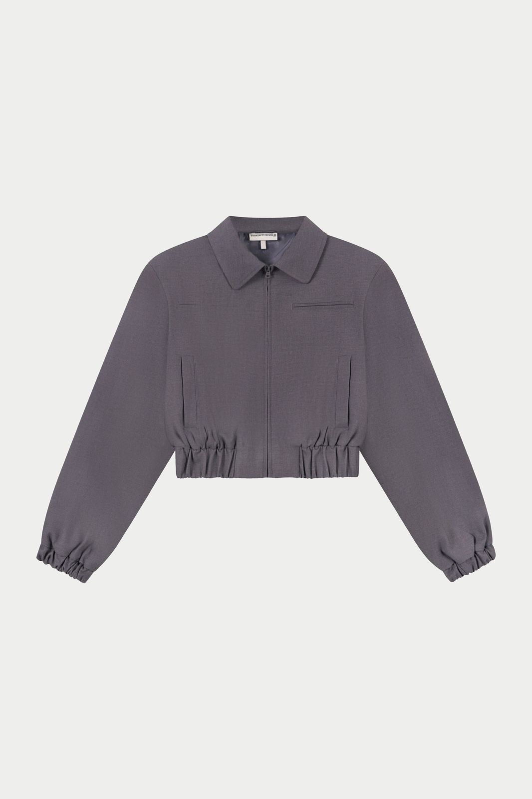 TAILORED SHOULDER PADDED BOMBER JACKET - GREY