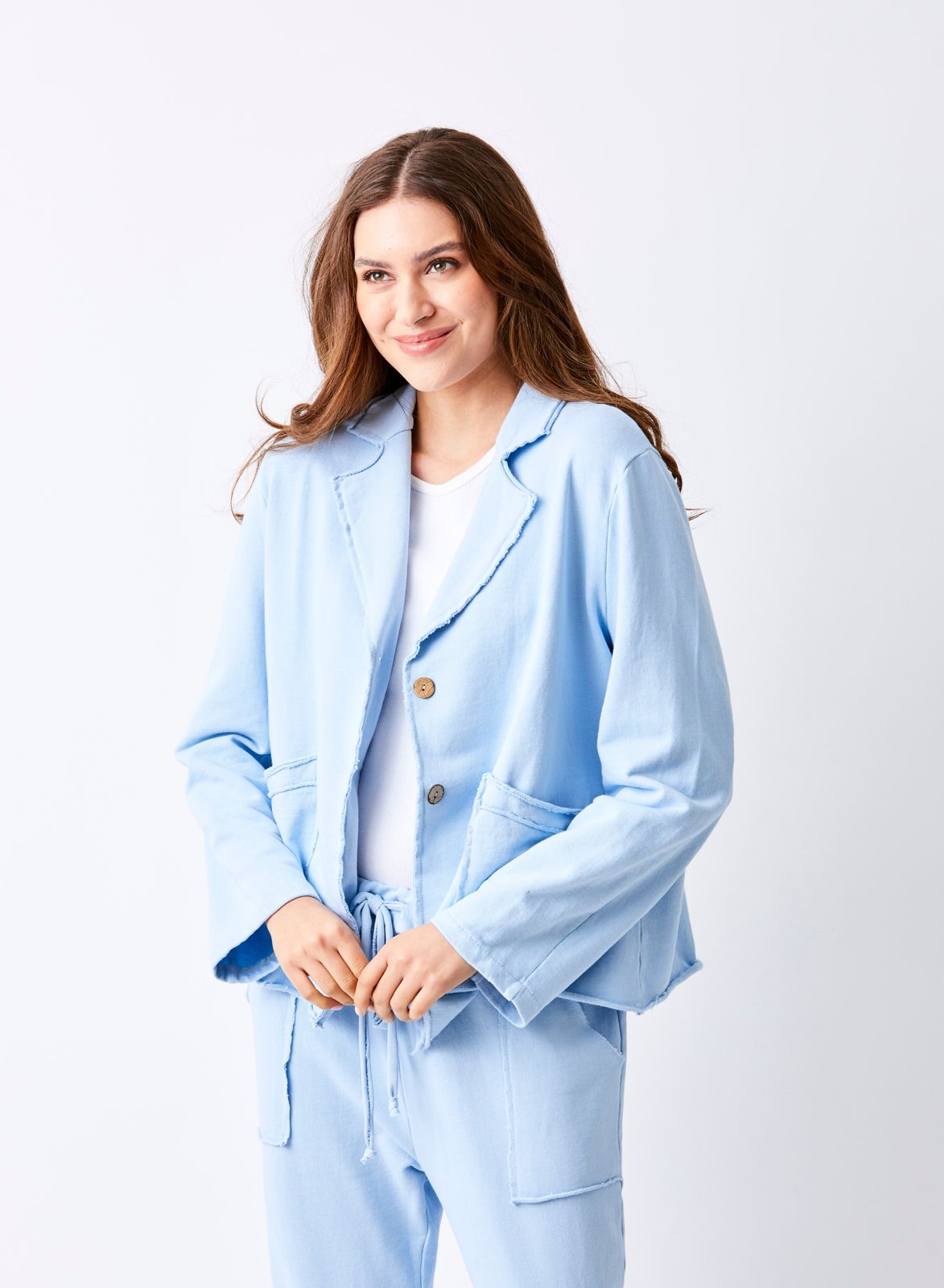 Wendy Jersey Blazer With Raw Edge & Pockets