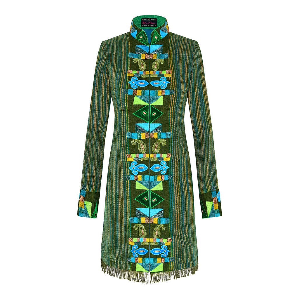 Green Stripes Cubic Paisley Shawl Wool Jacket
