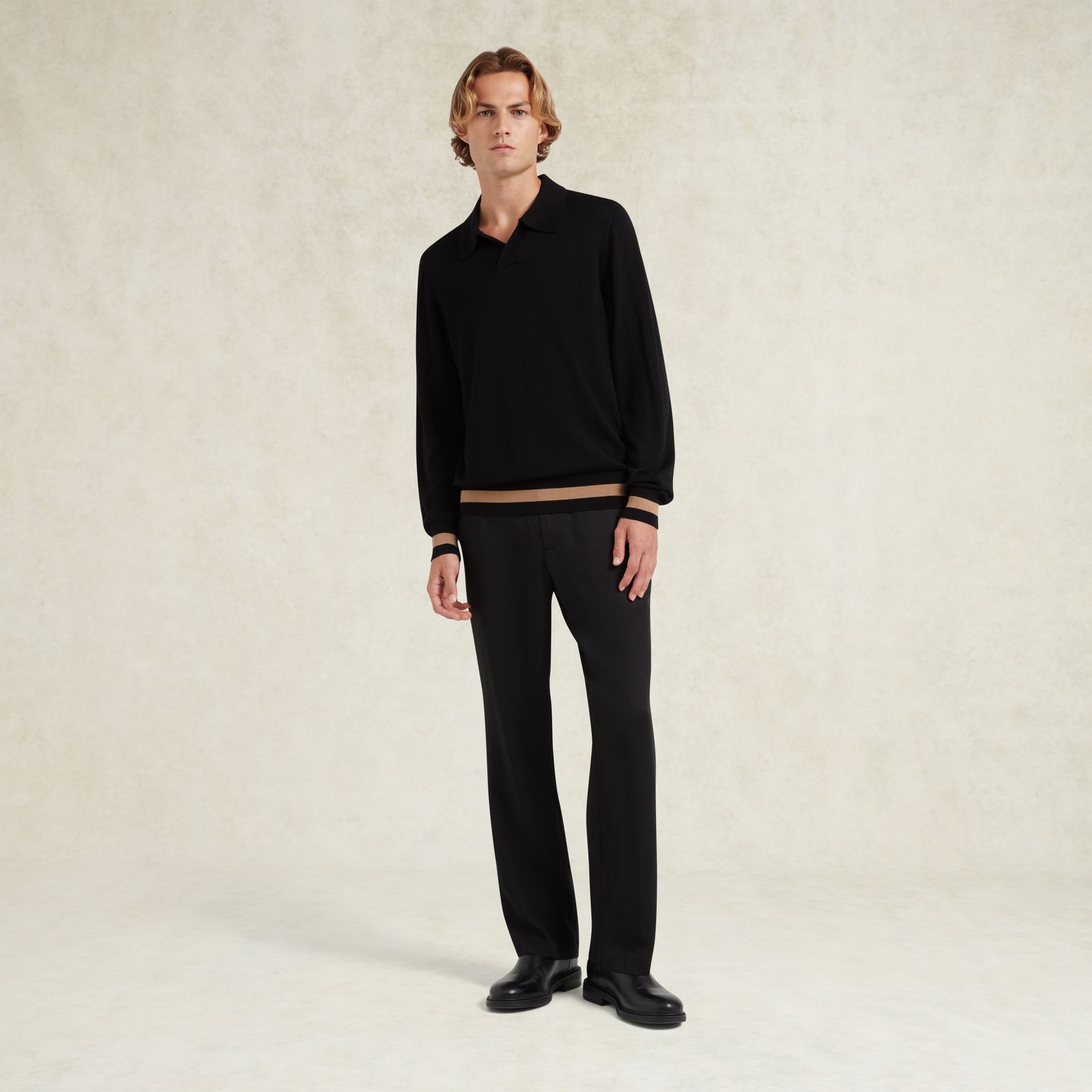 Long Sleeved Silk Blend Trogon Polo - Black