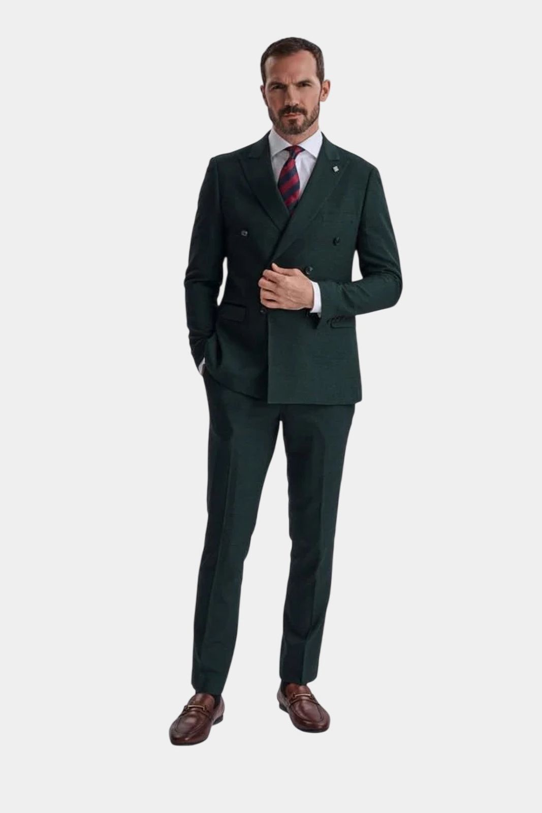 Regent Olive Double-Breasted Two Piece Suit